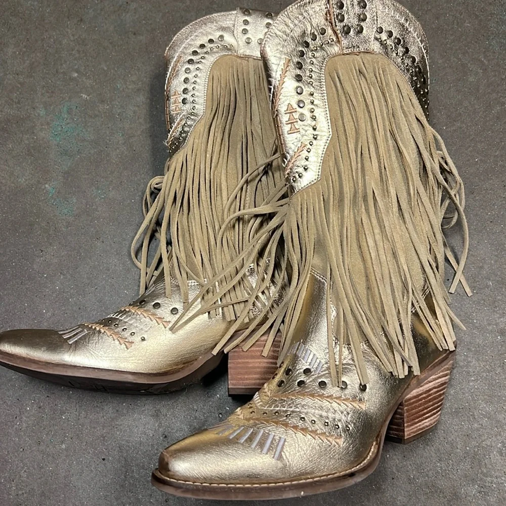 Dingo Gold and fringed western boots - Picture 1 of 7